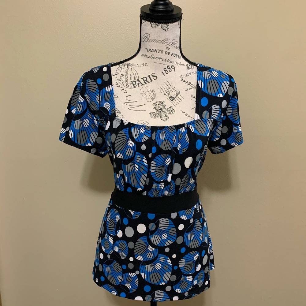 Susan Lawrence Black & Blue Pattered Large Top